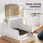 Bac à litière pour chat fermé en acier inoxydable, maison de toilette pour chat avec pelle, 70 x 50 x 46,5 cm, blanc