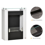 Cheminée bioéthanol brûleur 0,9 L avec plateau de rangement en verre trempé 60 x 20 x 79 cm Acier Noir et Blanc