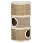 Tonneau à Gratter pour Chat, Arbre à Chat Sisal Naturel et Herbiers Marins Recouvert de Peluche, 37,5 x 37,5 x 70 cm, Kaki et Café