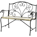 Banc de Jardin 2 Places Style néo-rétro Fer forgé Lignes fuselées métal Noir doré Effet Vieilli