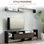 Ensemble meuble TV avec banc et étagère murale style contemporain 153,6L cm - noir