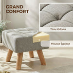 Poggiapiedi da salotto ottomana seduta imbottita in tessuto con gambe in legno 27 x 27 x 26 cm grigio chiaro