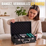 Poker-Koffer 500 Jetons 5 Werte, 2 Kartendecks, Spielmatte, Dealer-Button, Blind, Alu, 31x17x11,5 cm, Schwarz