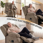 Elektrische sta-op-stoel, massage en verwarming, voetensteun, verstelbare rugleuning, afstandsbediening, 93x104x100cm, bruin