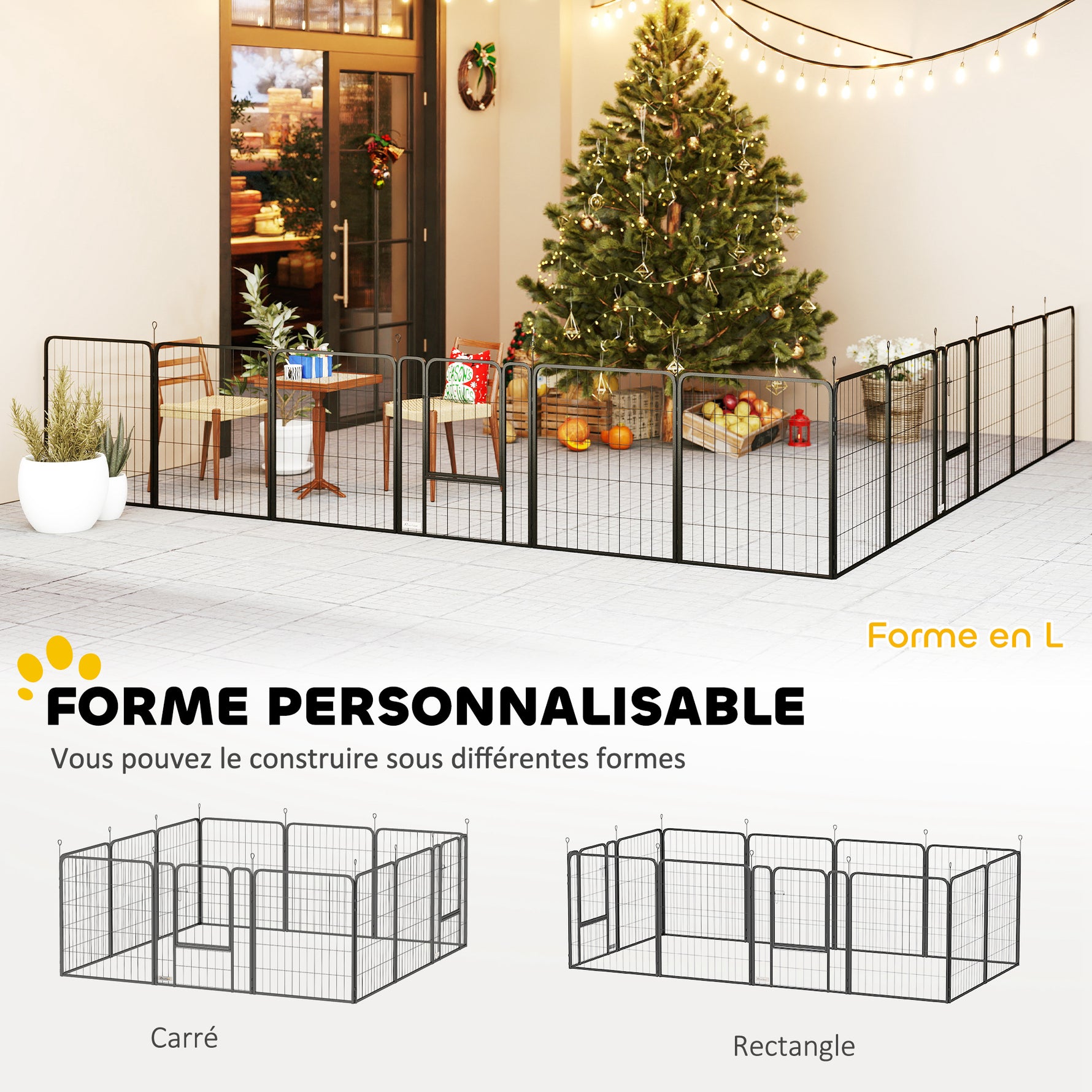 Parc pour chien, enclos chien 12 panneaux modulable et pliable, portable en acier avec porte 68 x 80 noir