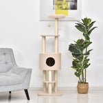 Krabpaal met krabplank, klimboom voor katten, kattenhuis en platforms, pluche met hoge dichtheid, 148 cm, beige