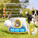 Lanciatore di palline automatico per cani, 6 palline in ETPU da 5,8 cm, 3 distanze regolabili (6/10/14 m), 27x27x18,5 cm, giallo