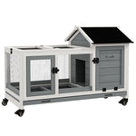 Clapier cage à lapins rongeurs sur roulettes 2 portes verrouillables - dim. 108L x 58l x 73,5H cm - bois massif