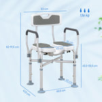Tabouret de douche, tabouret de bain avec siège rembourrée en U amélioré et accoudoirs, hauteur réglable, gris