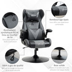 Ergonomische gamestoel met ronde voet, in hoogte verstelbaar, opklapbare armleuning, hoofdsteun- en lendenkussens, PU grijs zwart