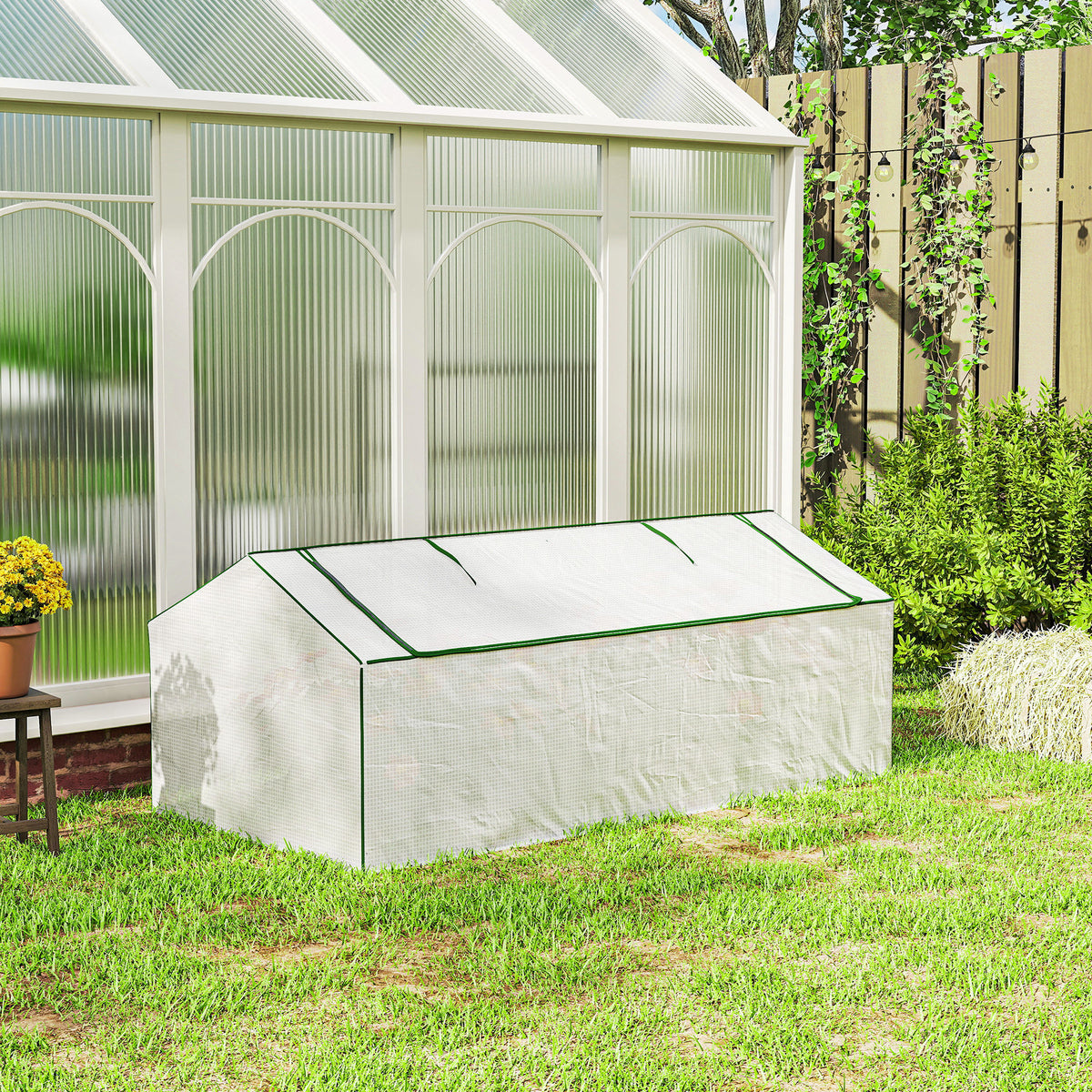 Mini Serre de Jardin à Toit Pointu, Fenêtre avec Moustiquaire Intégrée, Métal Thermolaqué, 180 x 90 x 70 cm, Blanc