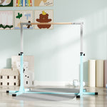 Turnstange für Kinder, 13-fach höhenverstellbar von 92-150 cm, aus Stahl und Buchenholz, Cyan