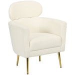 Fauteuil salon avec appuie-tête amovible, fauteuil crapaud en peluche teddy, pieds en métal, 71 x 65 x 90 cm, crème