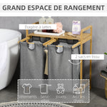 Panier à linge en bambou 2 paniers amovibles et coulissants en non-tissé 63,5 x 33 x 73 cm gris foncé