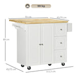 Desserte îlot de cuisineplateau rabattable 3 tiroirs 1 placard porte-torchons et porte-épices 111,5 x 75 x 89 cm blanc