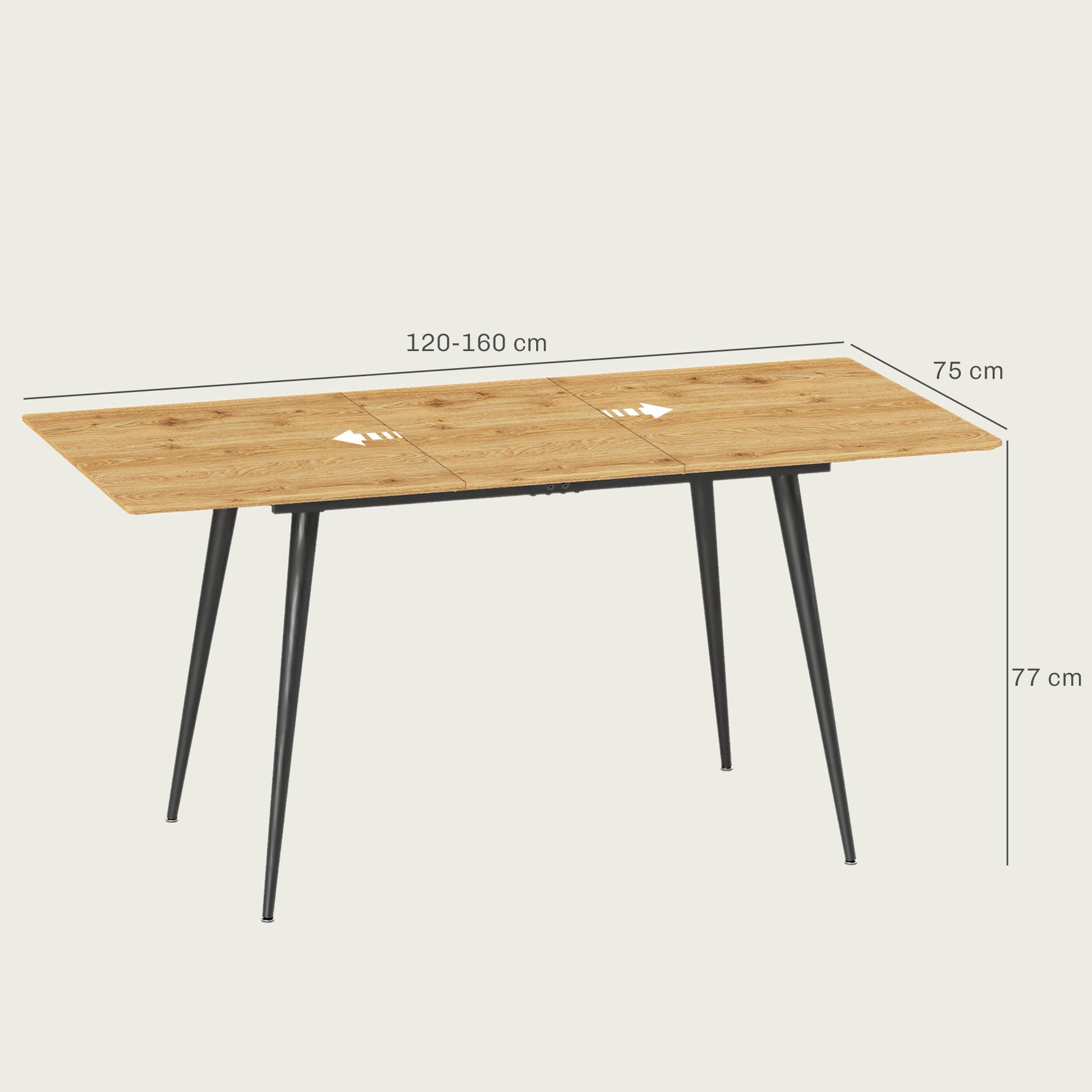 Table à manger pliante table extensible 120-160 cm jusqu'à 6 à 8 personnes avec pieds en acier, naturel