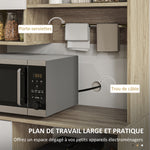 Armoire de cuisine haute, meuble de rangement moderne avec étagères réglables, tiroir, blanc et aspect bois