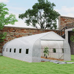 Serra da giardino a tunnel di grandi dimensioni con telo in PE, struttura in acciaio, porta avvolgibile e 12 finestre, 8 x 3 x 2 m, bianca