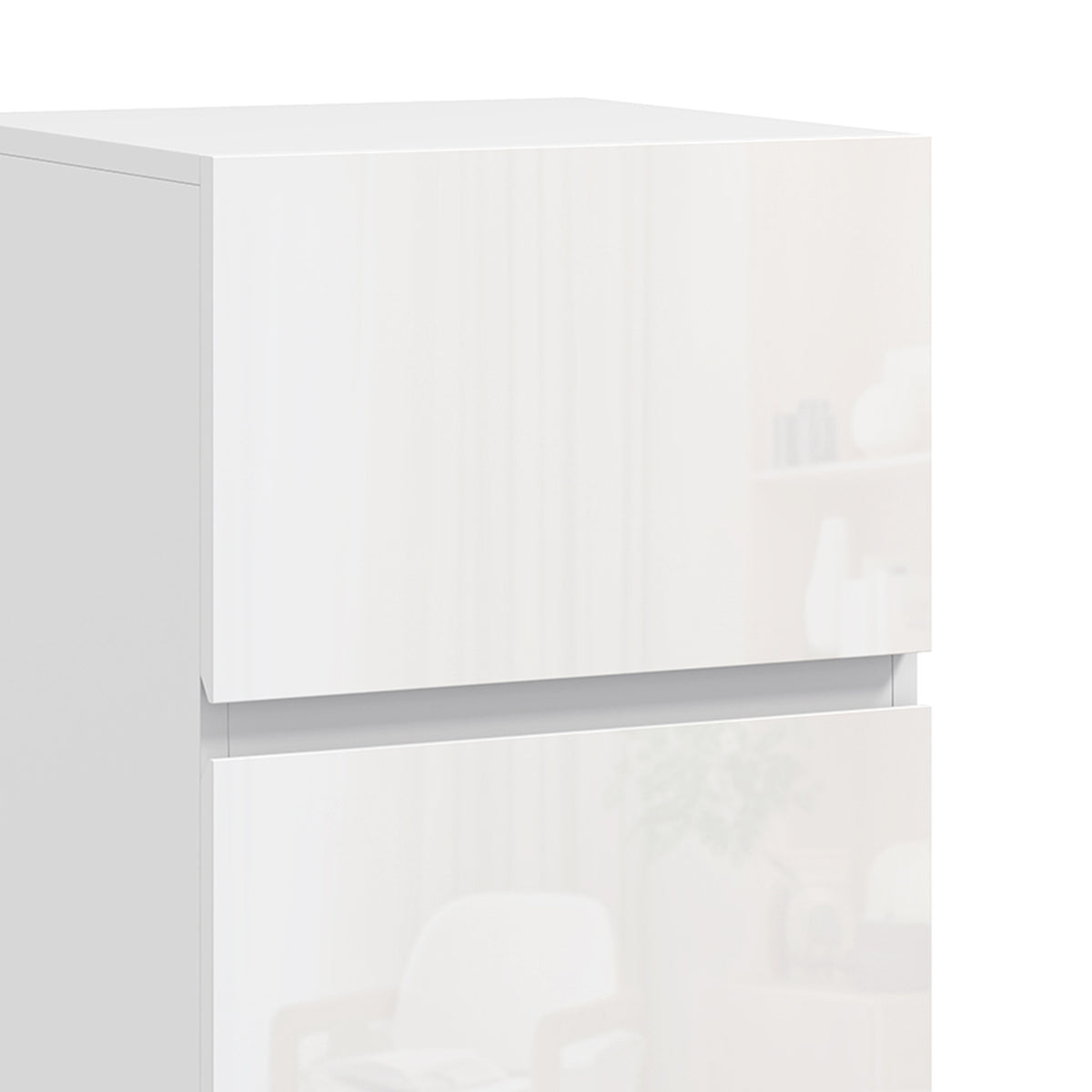 Set di 2 Comodini, Tavolini con 2 Cassetti, Frontali Lucidi, Ampio Piano, 40x40x58cm, Bianco