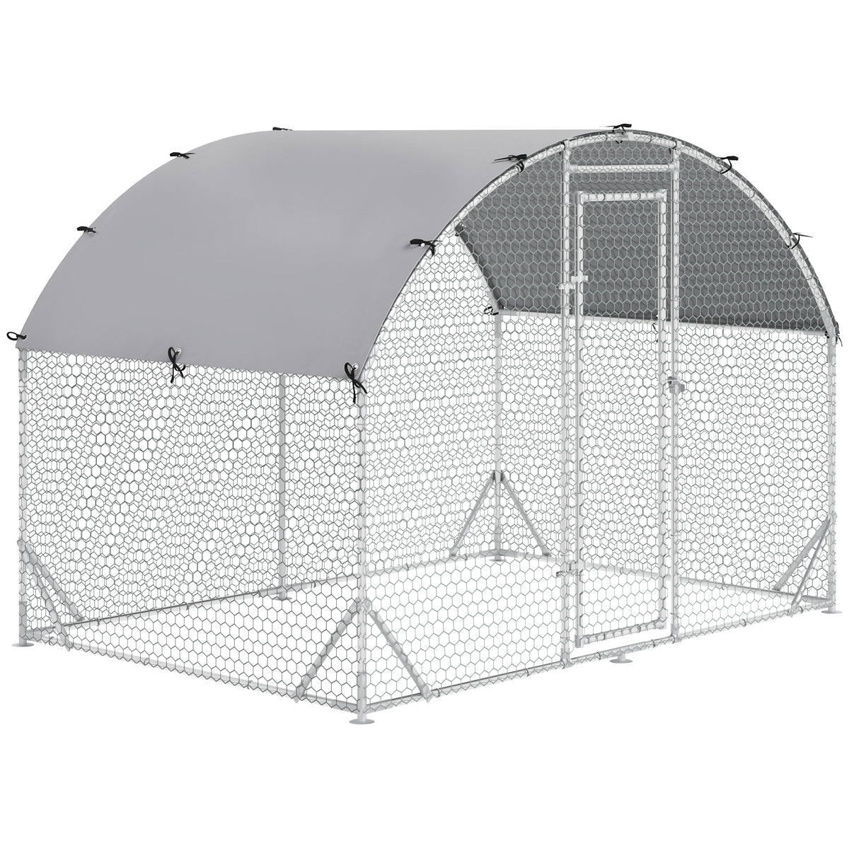 Grand enclos poulailler 5,32 ㎡ parc grillagé toit anti-UV porte verouillable 2,8 x 1,9 x 1,97 m argenté