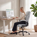 Silla de oficina ergonómica de tela de franela, altura ajustable, reclinable, reposabrazos abatibles, 66x77x122 cm, gris claro