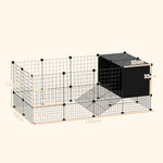 Enclos pour petits animaux, cage à lapin modulable 31 panneaux avec niches surélevées, en acier, 140x70x52cm, noir