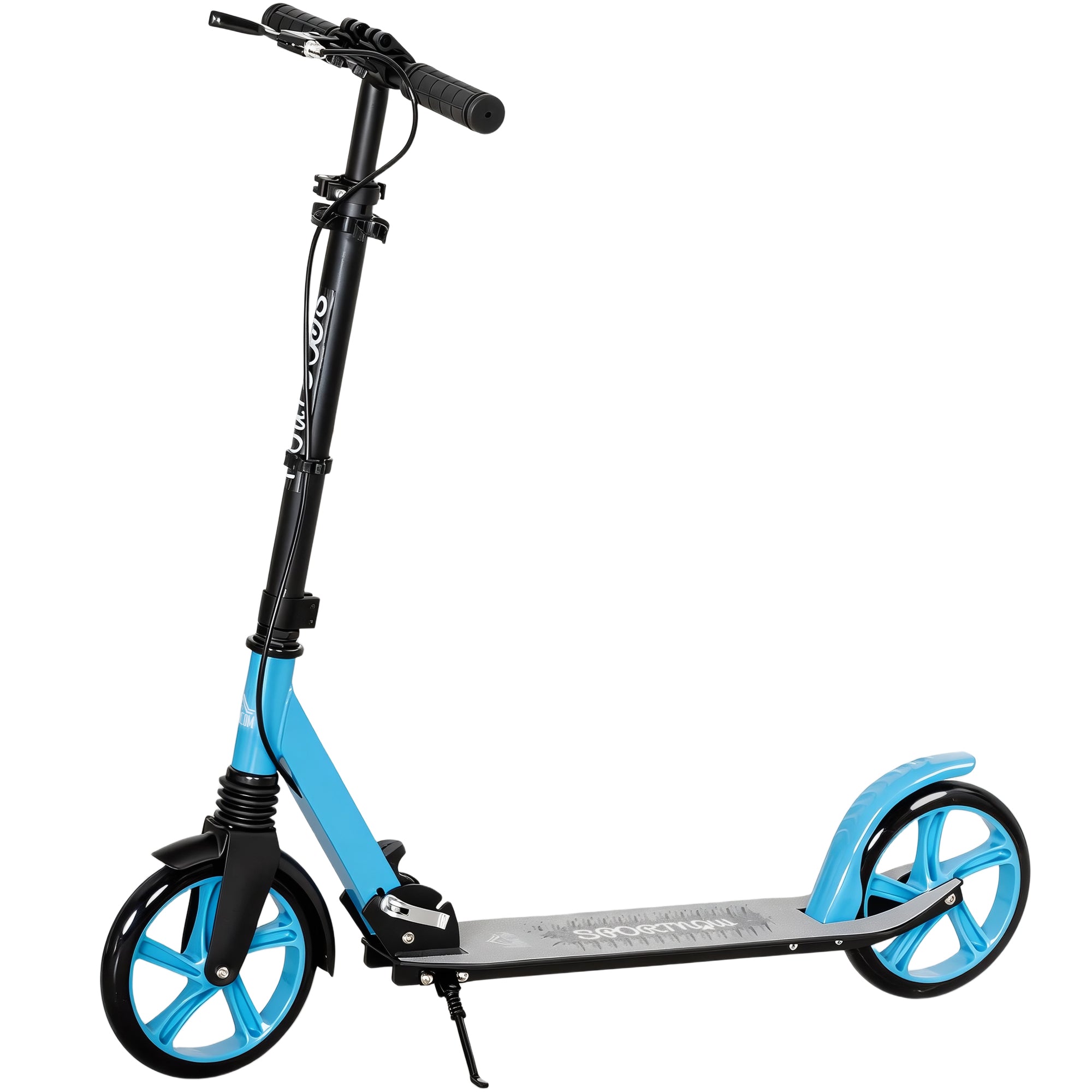 Foldable Scooter for Adults 14+ Years, Adjustable Handlebar, Large Wheels, Shock Absorber, Aluminum, 91.5x36.5x104cm, Blue