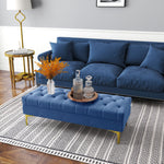 Panca imbottita capitonné fondo letto stile classico chic 118L x 45p x 42A cm gambe in metallo dorato velluto blu
