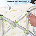 Chaise de Douche siège de Douche Ergonomique Hauteur réglable Pieds antidérapants Dossier accoudoirs Amovibles Charge Max. 136 Kg alu HDPE Blanc