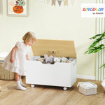 Baule portagiochi per bambini con ruote, contenitore per bambini con coperchio ribaltabile, 59 x 30 x 53 cm, bianco