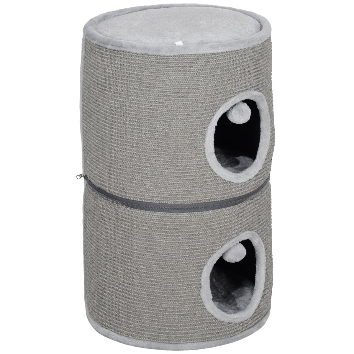 Tour pour chat modulable tonneau griffoir chat avec fermeture éclair séparable 3 niveaux deux balles Ø 42 x 69H cm gris