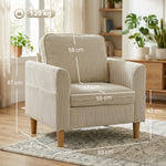 Fauteuil de salon en velours côtelé, canapé 1 place rembourré avec assise large et coussin à ressorts, 83x74x87cm, beige