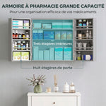 Armoire à pharmacie murale, armoire à médicaments avec double porte verrouillable 2 clés, 53x20x53cm, gris