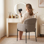 Fauteuil Salon, Fauteuil d'Appoint Rembourré en Chenille avec Dossier Courbé et Accoudoirs, Pieds en Métal, Marron Clair