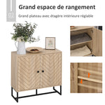 Buffet salon meuble de rangement armoire de cuisine avec placard portes et étagère réglable, motif Chevron, pied métal, style moderne buffet salle à manger et salon, 108 x 40 x 80 cm, chêne-4