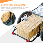 Remorque à vélo avec coffre de rangement amovible et pliable de 65L, réflecteurs de sécurité, charge max. 40KG, noir