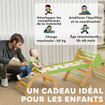 Triangle d'escalade enfants 8 en 1 avec rampe double face, arc d'escalade en bois avec toboggan & échelle, vert
