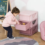 Organisateur de jouets pour enfants avec tiroirs à 3 niveaux, boîtes de rangement en plastique, 37 x 37 x 56,5 cm, rose