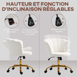 Chaise bureau en velours, chaise coiffeuse avec dossier en pétale, hauteur réglable, 69 x 64 x 80-90 cm, blanc