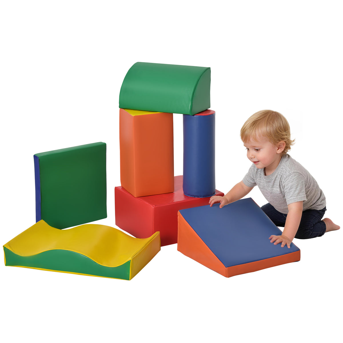 7PCS Module motricité bébé parcours motricité bébé blocs de construction en mousse EPE avec housse en polyuréthane - jouets éducatifs pour enfants d'âge préscolaire, multicolore