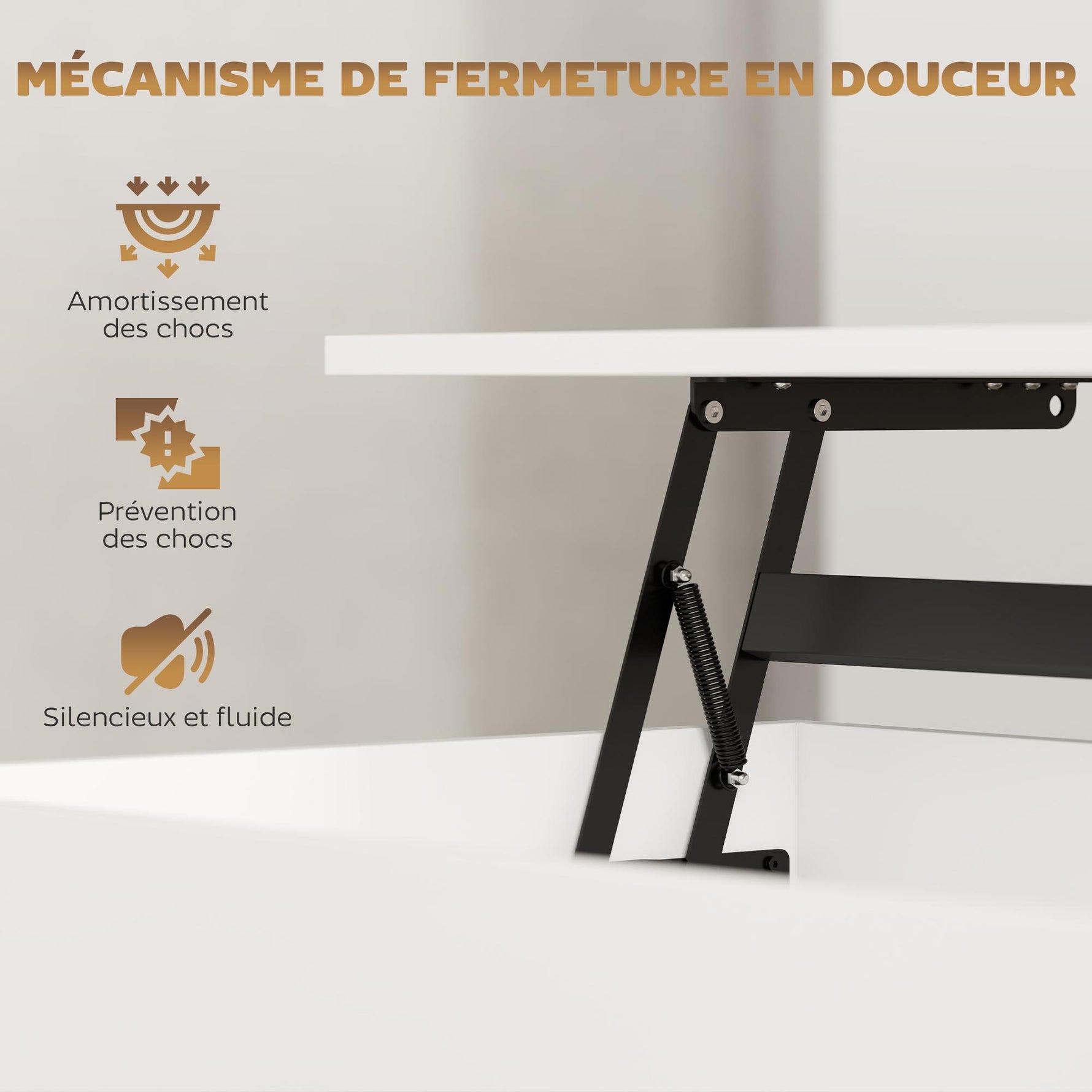 Table basse relevable, table de salon avec compartiment caché et 2 tiroirs, 100 x 50 x 44 cm, blanc