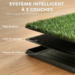 Toilette pour Chien avec 2 Tapis en Gazon Artificiel et Grille de Drainagec, Système Lavable, 63x50,5x3,5cm, Noir