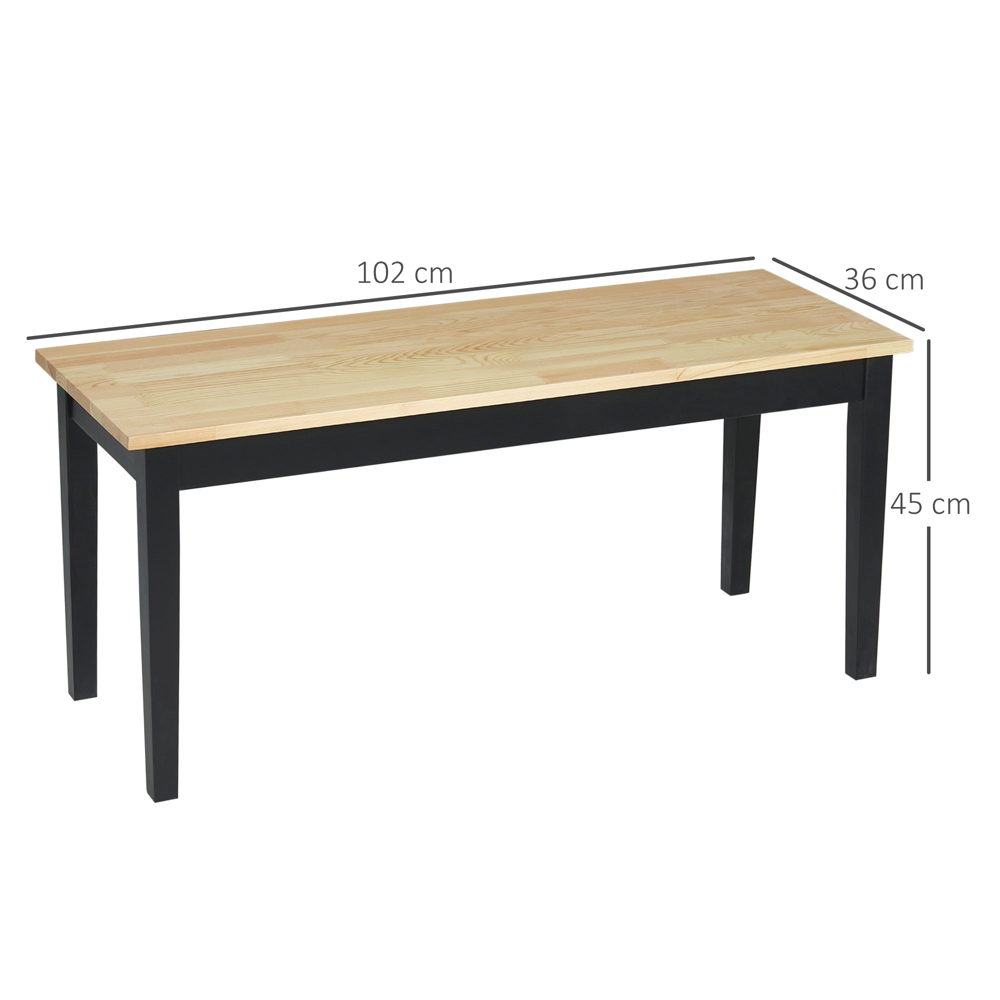 Panca in legno per 2 persone bicolore, seduta naturale e struttura nera 102 x 36 x 45 cm