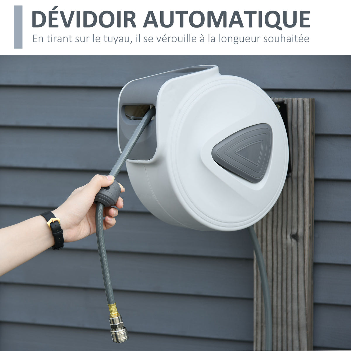 Enrouleur de tuyau à air comprimé - tuyau : 10 m + 0,9 m - Ø intérieur 3/8" (9,5 mm), 1/4" (6,35 mm) BSPT - dévidoir automatique pour tuyau d'air rétractable gris