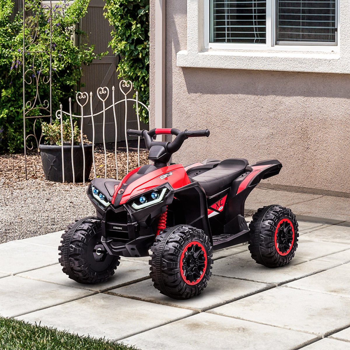 Quad elettrico per bambini da 3 a 5 anni, 12 V, 2 motori, 2 velocità, 3-6 km/h, fari a LED, clacson, rosso