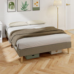 Cadre de lit 140 x 190 cm avec sommier à lattes en bois, lit double rembourré en velours côtelé, gris