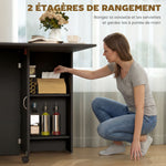 Table pliante de cuisine salle à manger amovible sur roulettes 75 x 140 x 74 cm coloris noir