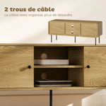 Meuble TV, meuble télé jusqu'à 55 pouces avec 2 portes, 2 compartiments ouverts, pieds en acier, 120x40x50cm, chêne
