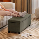 Banc de Rangement, Bout de Lit en Velours Côtelé avec Couvercle, pour Salon, Chambre, Entrée, 112x42x40 cm, Vert Clair