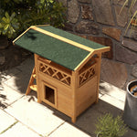 Cabane Chat Extérieur avec Terrasse, Escalier, Toit, Niche Villa, 77 x 50 x 73 cm Bois Naturel et Vert